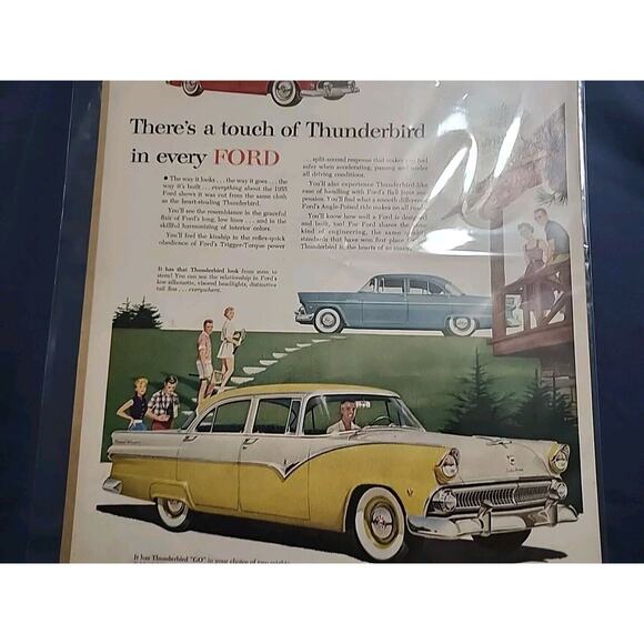 1955 FORD Fairlane Yellow & White Red Thunderbird Blue Customline Car Print AD - Picture 3 of 6